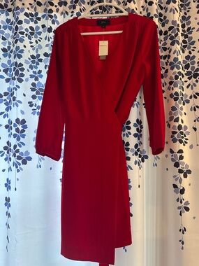 J. Crew Crimson V-Neck Wrap Midi Dress